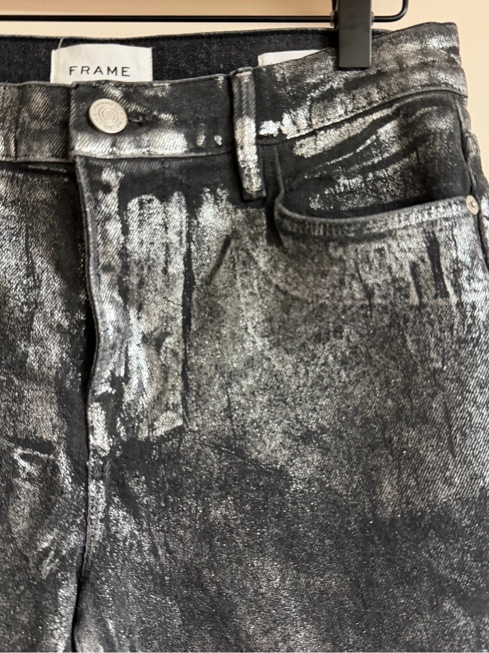 NWT Frame Denim Le High Skinny Crop Silver Metallic Jeans Size 29